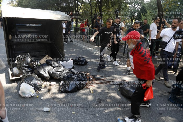 Protestues Perballen me Policine prane Parlamentit
