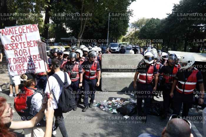 PROTESTORS CONFRONT POLICE NEAR PARLIAMENT BUILDING
