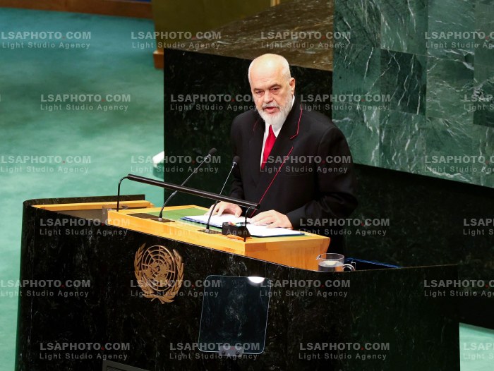 PM OF ALBANIA SPEAKS DURING A UN SESSION